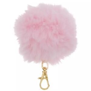 New Pink Faux Fur Pom Pom Keychain with Gold Clip